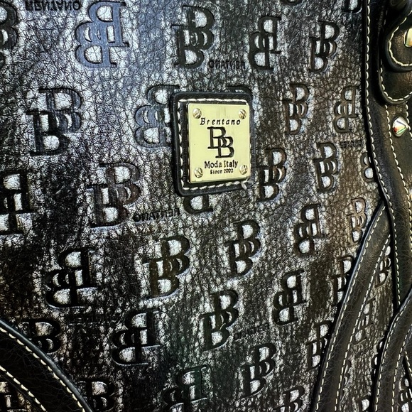 B Brentano Made In Italy Black and Silver Monogram Handbag - Picture 7 of 9